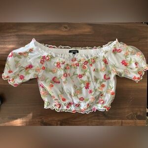 Ambiance White and Pink Smocked Crop Blouse
